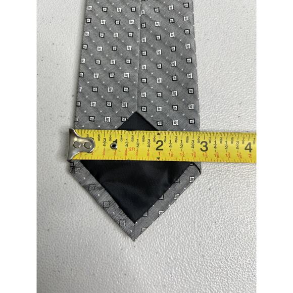 Calvin Klein Gray, Black Geometric Pattern Silk Blend Slim Designer Tie NWT - Picture 7 of 7